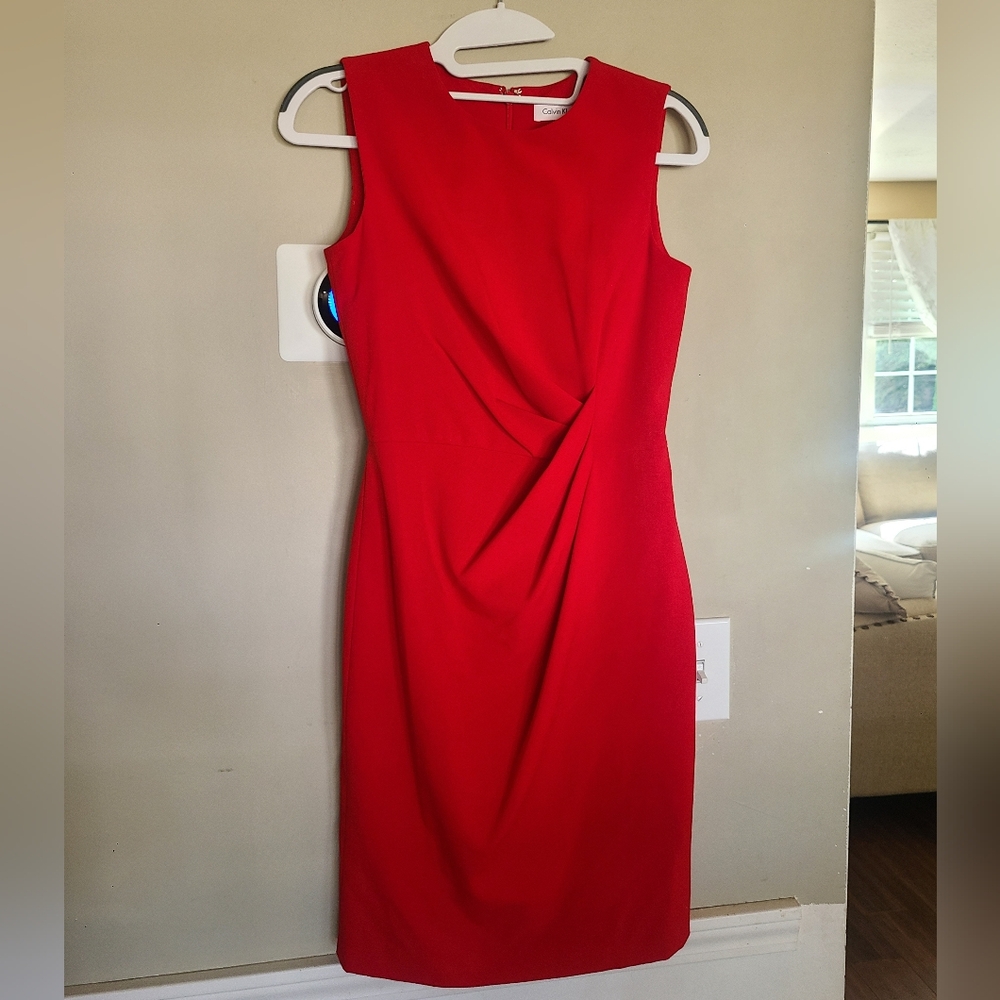 Calvin Klein Red Sleeveless Sheath Dress